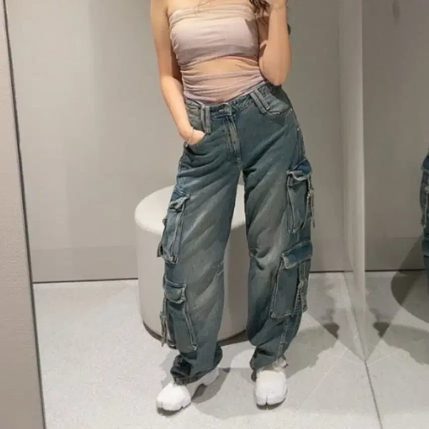 [BUNJANG] ZARA Multi Pocket Wide Cargo Denim Pants / ZARA 자라 멀티 포켓 와이드 카고 데님