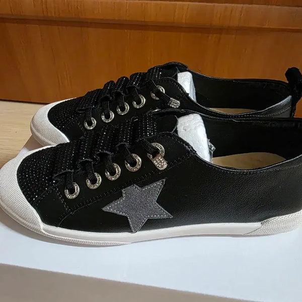 [BUNJANG] Handmade Genuine Leather Star Embellished Sneakers / (새상품) 국산 수제화 소가죽 별모양 반짝 스니커즈(245mm)