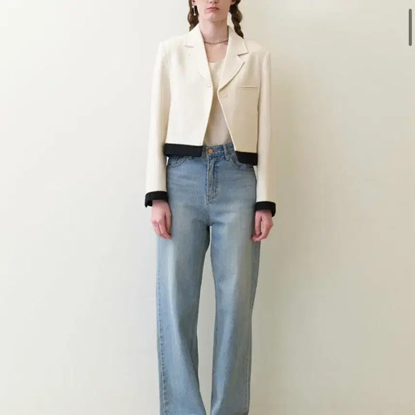 [BUNJANG] Matin Edition Cream Combi Blazer Jacket / 마론에디션 크림 콤비 블레이저 자켓