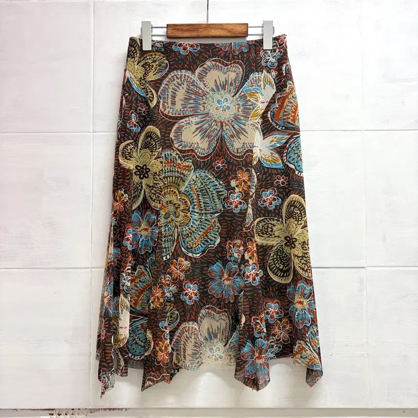 [BUNJANG] BESHELA Flower Hippie Fairy Asymmetrical Midi Skirt / BESHELA 플라워 히피 페어리 언발 미디 스커트 42  JPN