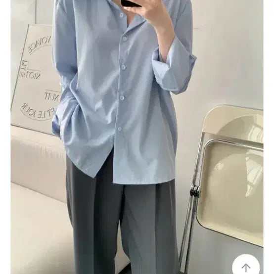 [BUNJANG] Sky Blue Free Size Shirt / 하늘색 셔츠