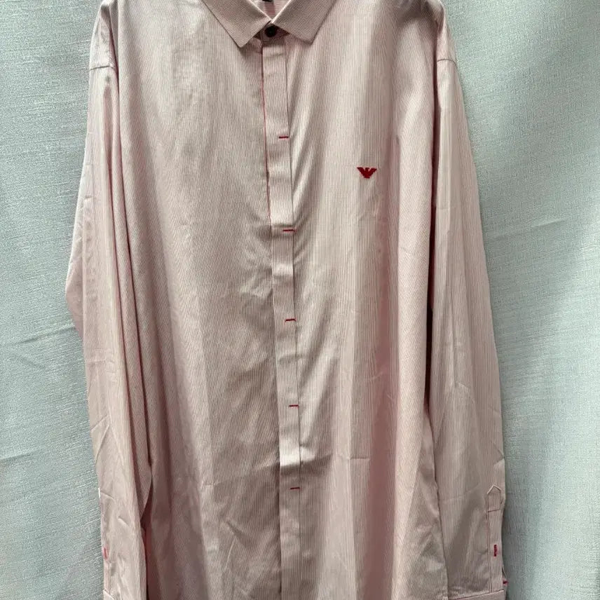 [BUNJANG] Emporio Armani Micro Stripe Hidden Button Shirt / 엠포리오 아르마니 레드 스티치 히든 버튼 셔츠 (115)