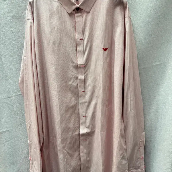[BUNJANG] Emporio Armani Micro Stripe Hidden Button Shirt / 엠포리오 아르마니 레드 스티치 히든 버튼 셔츠 (115)