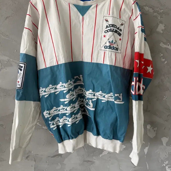 [BUNJANG] Adidas College Sweatshirt White Blue Size 100 / 아디다스 칼리지 맨투맨 화이트 블루 100size