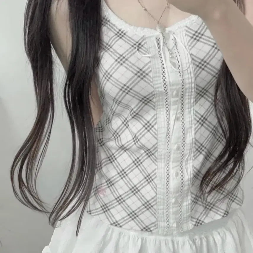 [BUNJANG] Burberry Blue Label Pink Logo Nova Check Sleeveless Top / 버버리 유일매물 대대장급 핑크로고 버버리 블루라벨 노바체크 슬리브리스