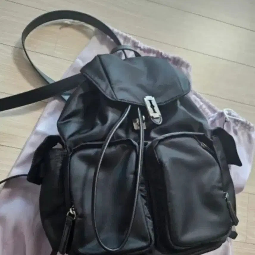 [BUNJANG] Vunque Hey Double Pocket Backpack M Black / 분크가방