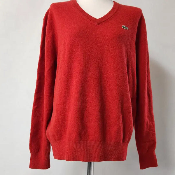 [BUNJANG] Lacoste 100% Wool V-Neck Knit Sweater Red Women's 66-77 / [정품] 라코스테 울 100% 브이넥 니트 스웨터 레드 여성 66~77