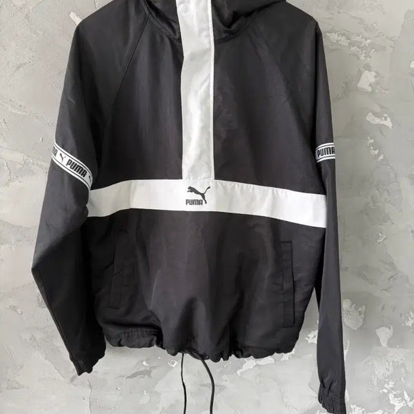 [BUNJANG] Puma XTG Anorak Hoodie Windbreaker (L, Black/White) / 푸마 바람막이 아노락 후드티 검흰 L