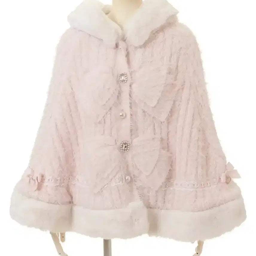 [BUNJANG] Liz Lisa Ribbon Faux Fur Poncho Cape / 리즈리사 퍼 판초 판쵸 케이프 판매 양산형 지뢰계 핑크 하양