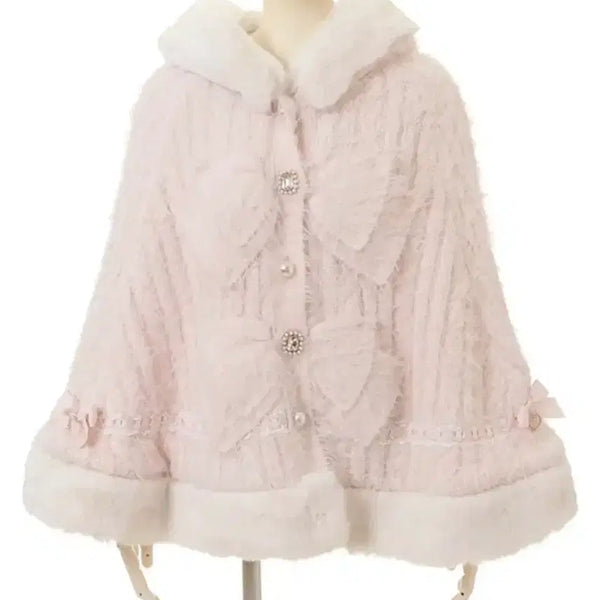 [BUNJANG] Liz Lisa Ribbon Faux Fur Poncho Cape / 리즈리사 퍼 판초 판쵸 케이프 판매 양산형 지뢰계 핑크 하양