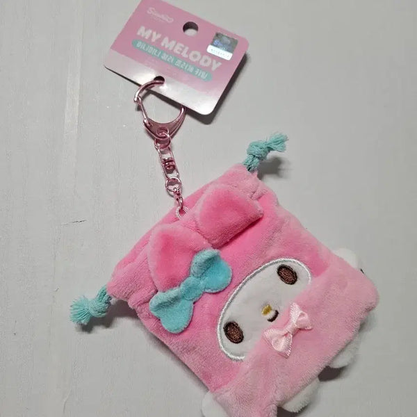 [BUNJANG] Sanrio My Melody Mini Pouch with Drawstring and Keychain / (새상품) 산리오 정품 미니미니 컬러 조리개 키링 파우치 이어폰 마이멜로