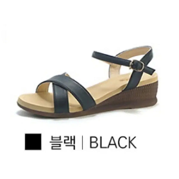 [BUNJANG] X Black Wedge Sandals 250 / 엑스 웨지샌들