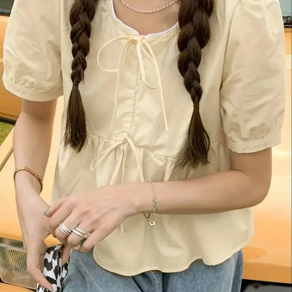 [BUNJANG] Yellow Short Sleeve Blouse / 반팔 블라우스 옐로우