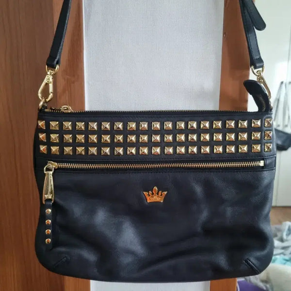 [BUNJANG] J.ESTINA Black Leather Crossbody Bag with Gold Studs / 제이에스티나 크로스백