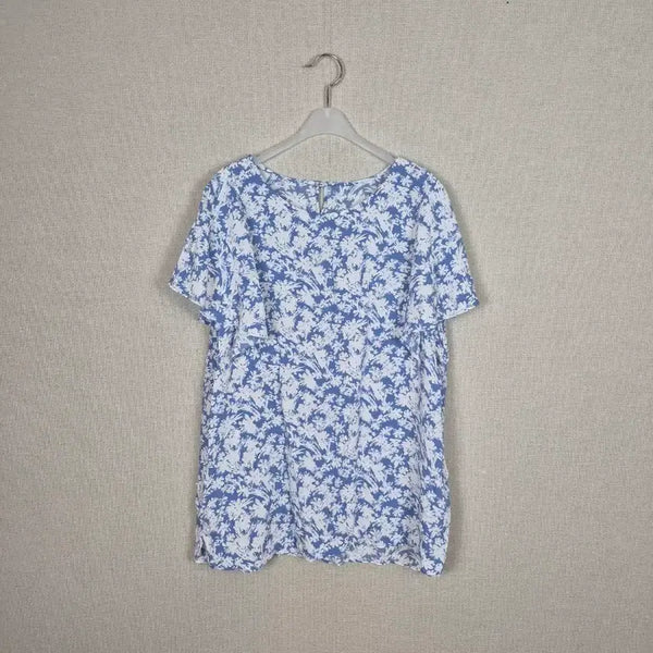 [BUNJANG] Viscose Rayon 100% Sky Blue Floral Short-Sleeve Blouse (Size 88) / (#66,77추천/88)비스코스레이온100% 하늘색 꽃무늬 반팔 블라우