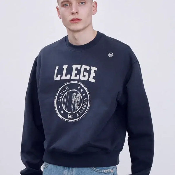 [BUNJANG] Recto Llege Logo Sweatshirt Navy / 렉토 llege 네이비 맨투맨