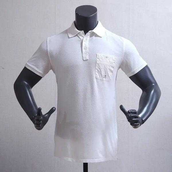 [BUNJANG] CP Company Short Sleeve Polo Shirt White / CP 씨피컴퍼니 반팔 카라티 화이트 95