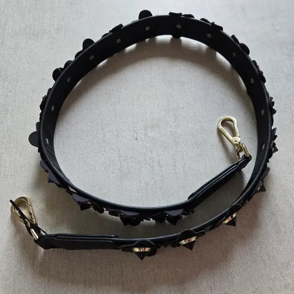 [BUNJANG] Black Flower Studded Bag Strap / 블랙 플라워 스터드 가방 스트랩