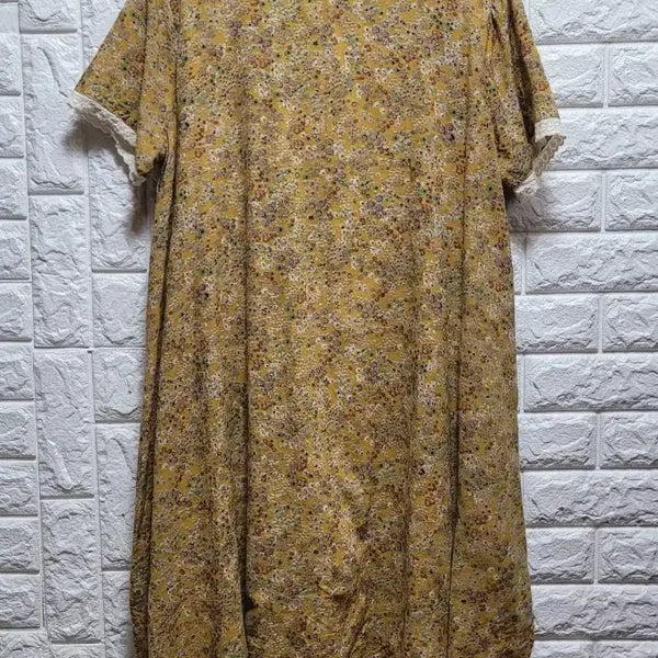 [BUNJANG] Floral Lace Cotton Long Dress Mustard / 플로럴 레이스 면 롱원피스 머스타드