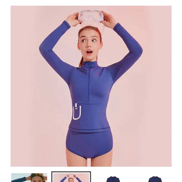 [BUNJANG] Coralique Women's Rash Guard Swimsuit Set Navy / 코랄리크 여성 래쉬가드 수영복 세트 네이비