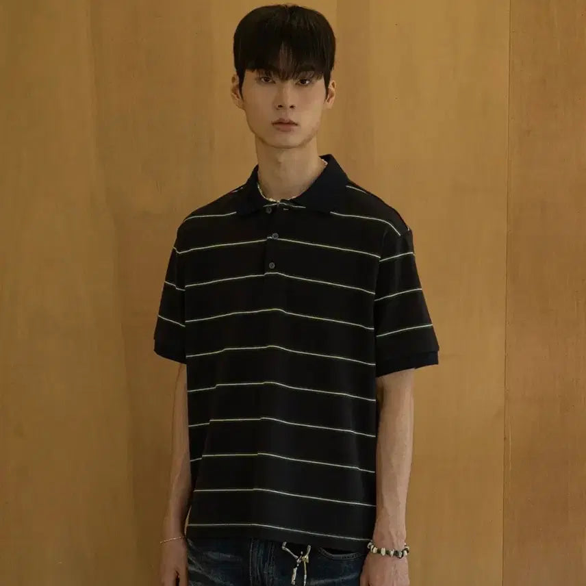 [BUNJANG] YULLER CREW Multi Stripe Pique Short Sleeve T-Shirt / 율러 크루 멀티 스트라이프 피케 반팔