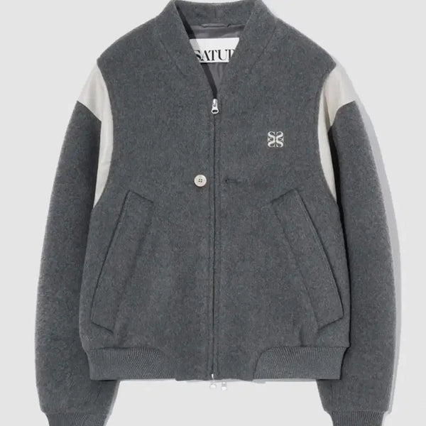 [BUNJANG] SaeTeo Percy Collarless Varsity Jacket Charcoal Gray XL / (XL) 세터 퍼시 칼라리스 바시티 자켓 차콜 그레이