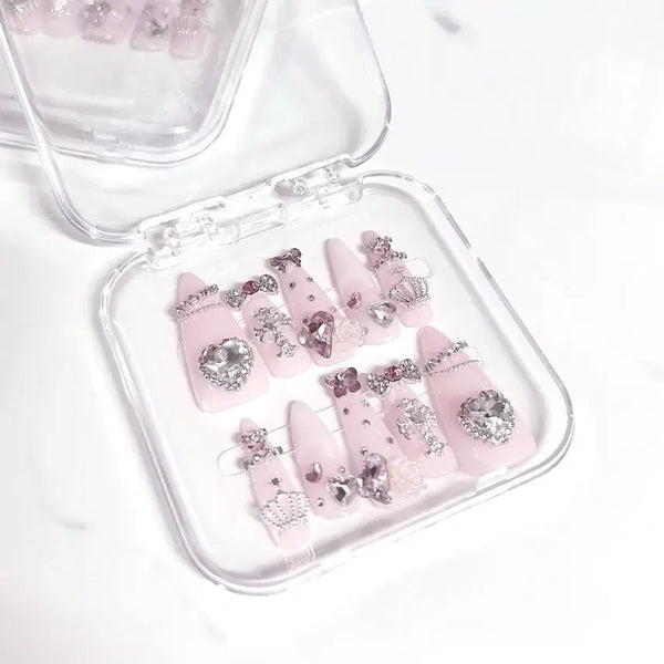 [BUNJANG] Handmade Nail Tips Pink Cubic Gya-ru Style / 수제 네일팁 핑크 큐빅 갸루 양산형 스나계 판매