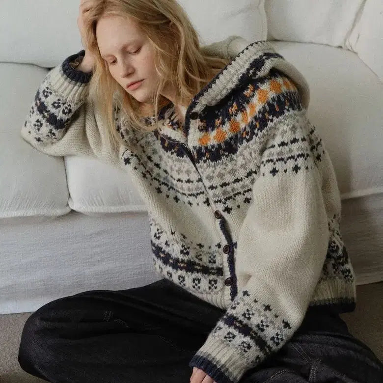 [BUNJANG] URAGO 100% Wool Nordic Hooded Cardigan / URAGO 유라고 울 100% 노르딕 후드 가디건