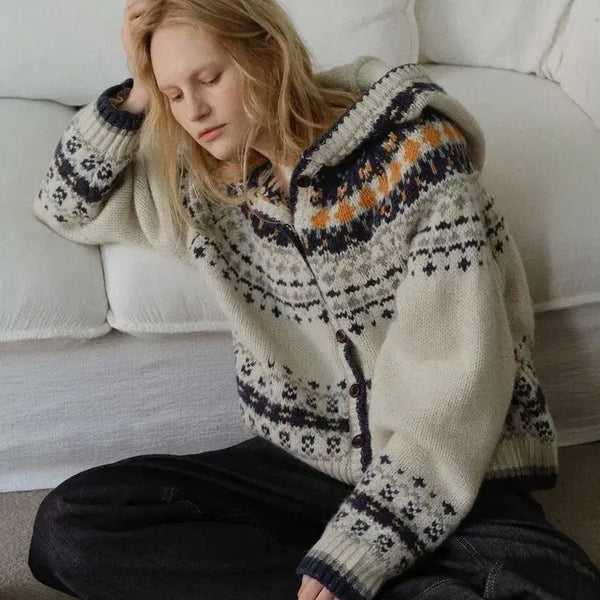 [BUNJANG] URAGO 100% Wool Nordic Hooded Cardigan / URAGO 유라고 울 100% 노르딕 후드 가디건