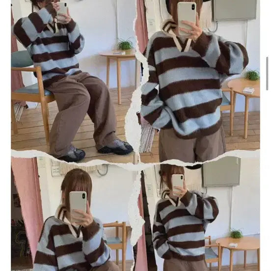 [BUNJANG] Brown and Blue Stripe Knit / 브라운+블루 스트라이프 니트