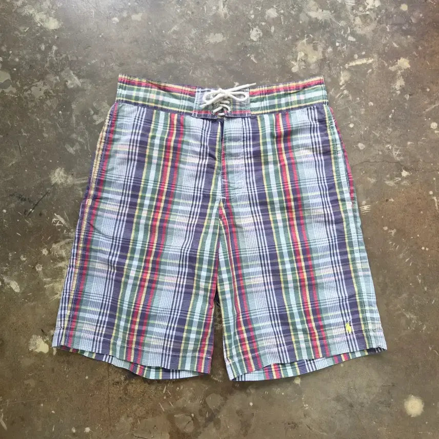 [BUNJANG] Polo Ralph Lauren Junior Checkered Swim Trunks Shorts / 10-12) 폴로 랄프로렌 주니어 반바지 숏츠 수영복 바지 비치웨어