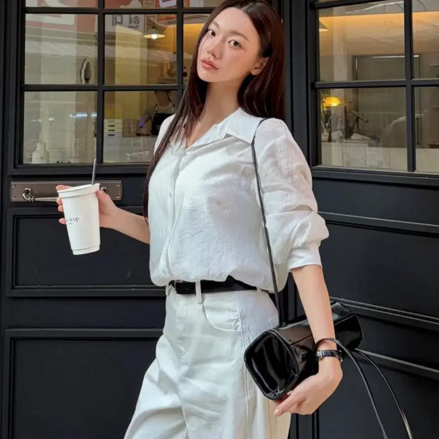 [BUNJANG] Minds Bridge Shear Crease Semi Oversized Fit Shirt White / 마인즈브릿지 시어 크리즈 세미 오버핏 셔츠 화이트