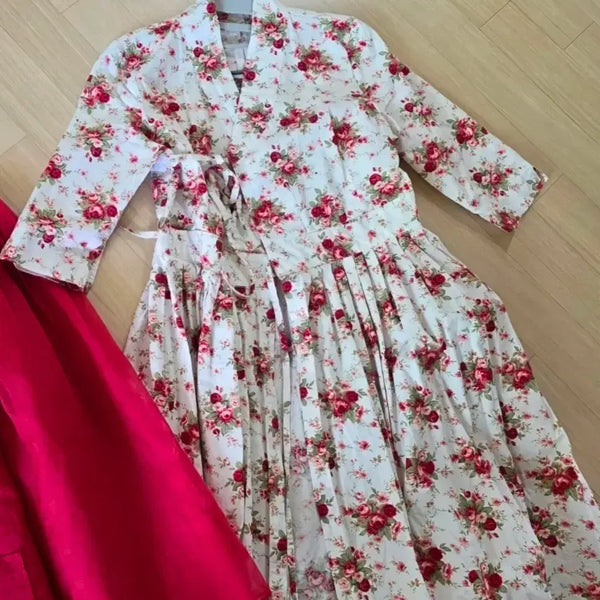 [BUNJANG] Floral Print Cheollik One-Piece Dress / 철릭한복,철릭원피스