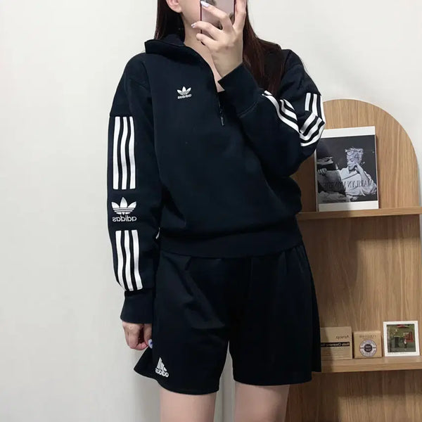 [BUNJANG] Adidas Black Trefoil Half-Zip Sweatshirt US XS / 아디다스 블랙 트레포일 하프집업 [ US XS ]