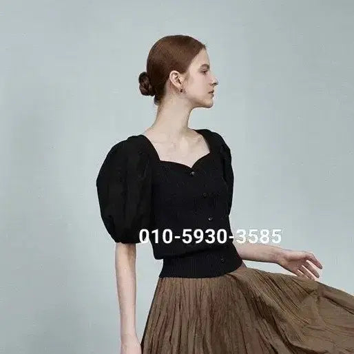 [BUNJANG] TIME Puff Sleeve Top Black / 타임 완판 퍼프소매 탑 상설가이하