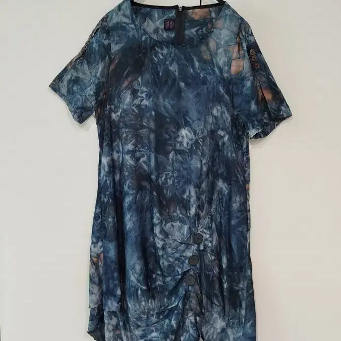 [BUNJANG] Natural Dyeing Cold Rayon Wrinkle & Button Detail Long Dress / 블루톤 천연염색 차가운 인견 주름과 단추 디테일 원피스