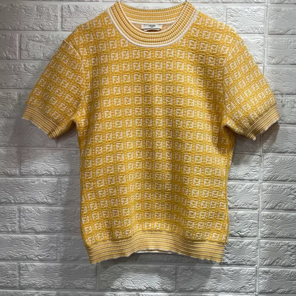 [BUNJANG] Fendi FF Monogram Jacquard Short Sleeve Knit Yellow Size 38 (M) / 펜디 FF 모노그램 자카드 반팔니트 옐로우 38:)