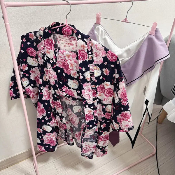 [BUNJANG] Vintage Hello Kitty Yukata Skirt Pants Set / 빈티지 헬로키티 유카타 치마바지 세트 (+코스프레 옷 덤)
