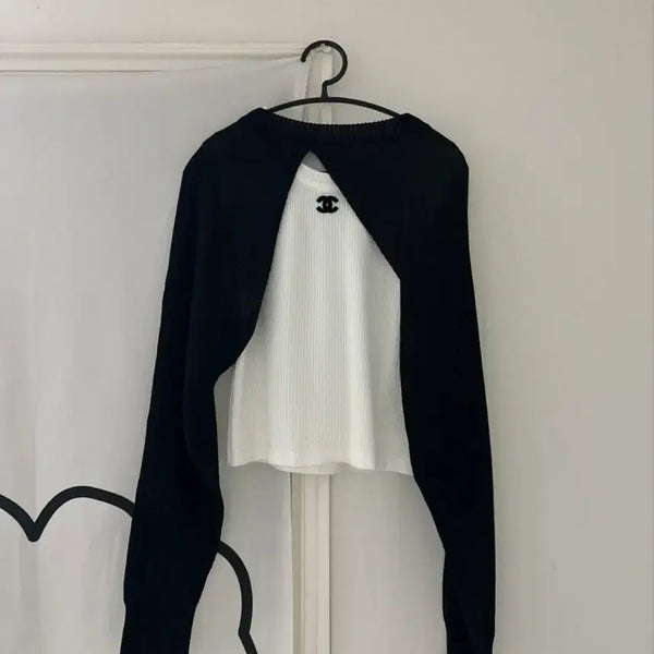 [BUNJANG] Black Bolero Knit Cardigan / 볼레로 니트 검정 가디건