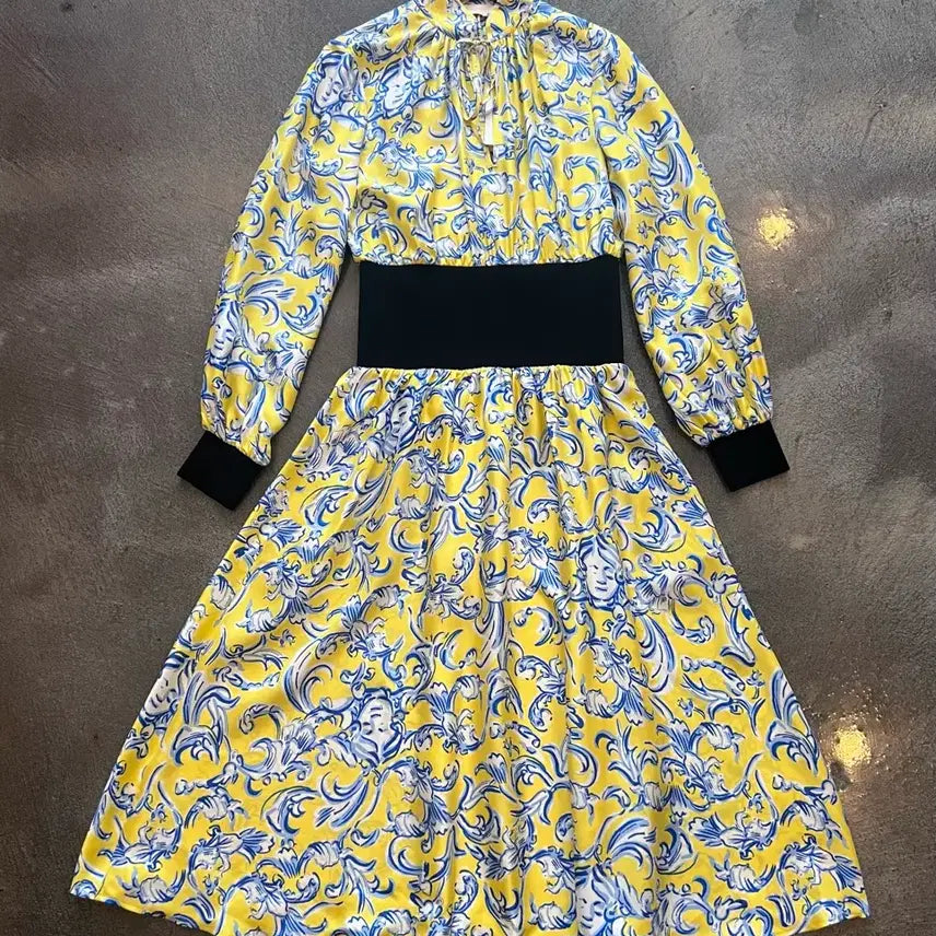 [BUNJANG] Tory Burch Authentic Long Dress Yellow Blue Pattern Size 2 New / 토리버치 원피스(정품)(새상품)