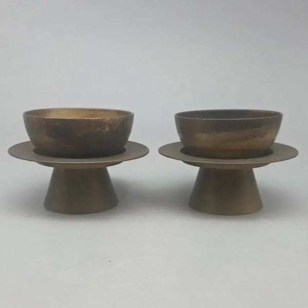 [BUNJANG] Antique Korean Brass Cup Saucer Set (Set of 2) / 골동품 연대좋은 유기 잔찬대 2벌 잔탁 놋쇠