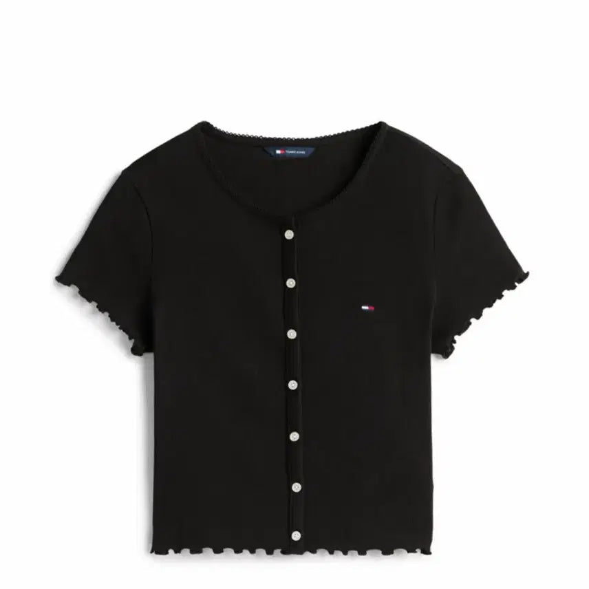 [BUNJANG] Tommy Jeans Slim Rib Button Top Black S / 타미진스 슬림 립버튼탑 블랙s