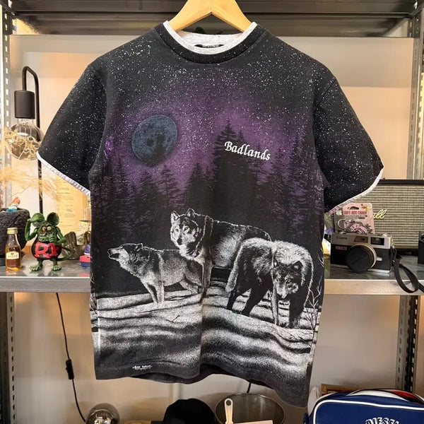 [BUNJANG] 1991 Anvil Badlands Wolf Full Print USA T-Shirt M / 1991 앤빌 늑대 풀프린트 USA 미국티셔츠 M