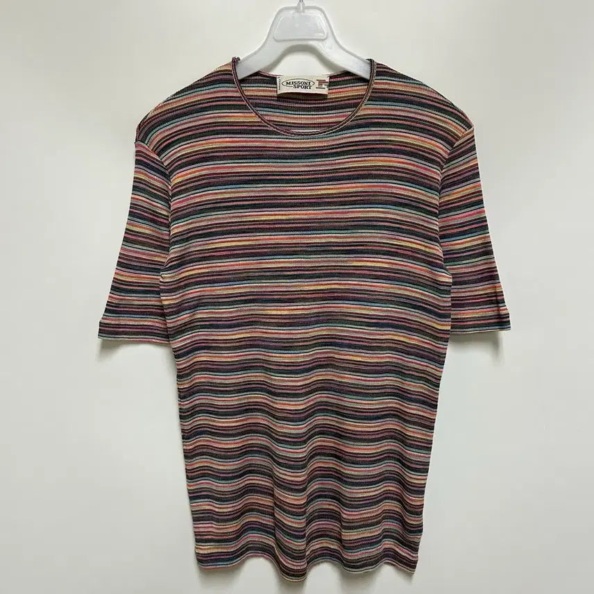 [BUNJANG] MISSONI SPORT Women's Multicolor Striped Knit Short Sleeve T-Shirt / [여자-85 (46)]미쏘니 스포츠 스트라이프 니트 반팔티