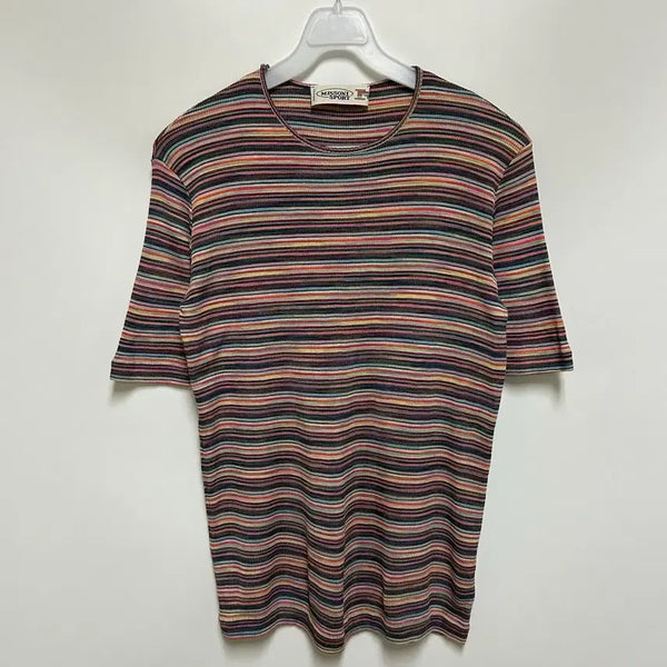 [BUNJANG] MISSONI SPORT Women's Multicolor Striped Knit Short Sleeve T-Shirt / [여자-85 (46)]미쏘니 스포츠 스트라이프 니트 반팔티
