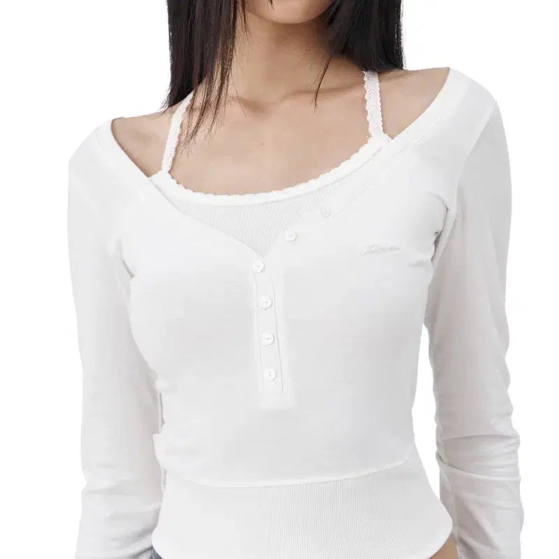 [BUNJANG] Clishier Amelie Lace Layered Top White / 클리시어 아멜리 레이스 레이어드 탑 화이트