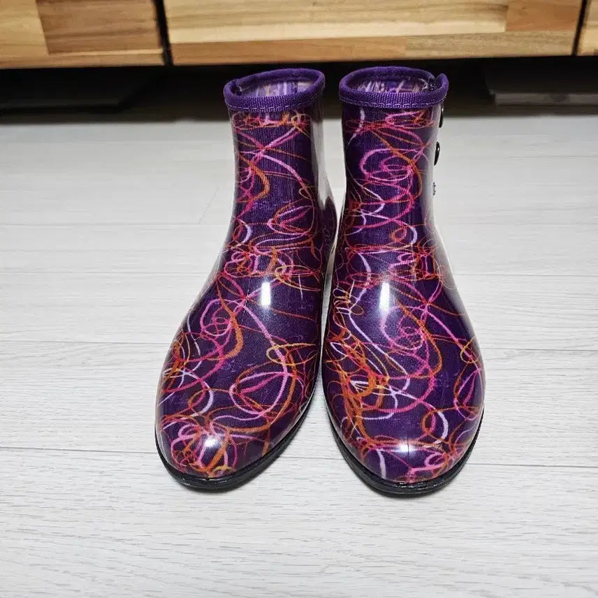 [BUNJANG] Purple Pattern Ankle Rain Boots 240mm New / 보라색 패턴 앵클 레인부츠 240mm 새제품