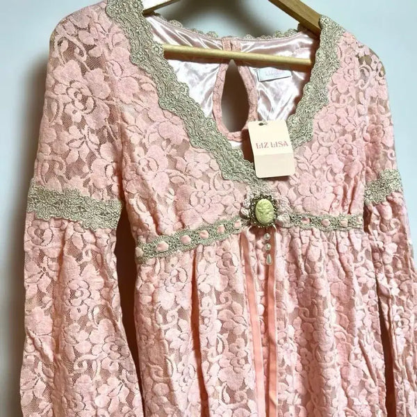[BUNJANG] LIZ LISA Pink Lace Tunic Blouse / 리즈리사 핑크 레이스  튜닉 히메카지 히메갸루 라떼갸루 플로럴
