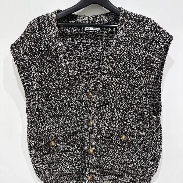 [BUNJANG] ZARA Chunky Black & White Sleeveless Vest / [M] 자라 청키 블랙 화이트 슬리브리스 베스트
