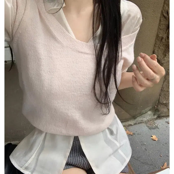 [BUNJANG] LEEDS Shu Layered Knit Baby Pink / 리즈(leeds) 슈 레이어드 니트 핑크 팝니다